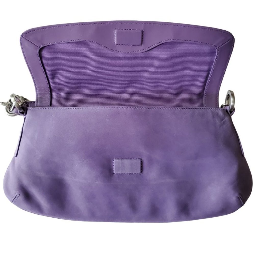 Ann Taylor Leather, Suede, & Brushed Silver Shoulder Handbag | NWOT | Lavender - Picture 6 of 14